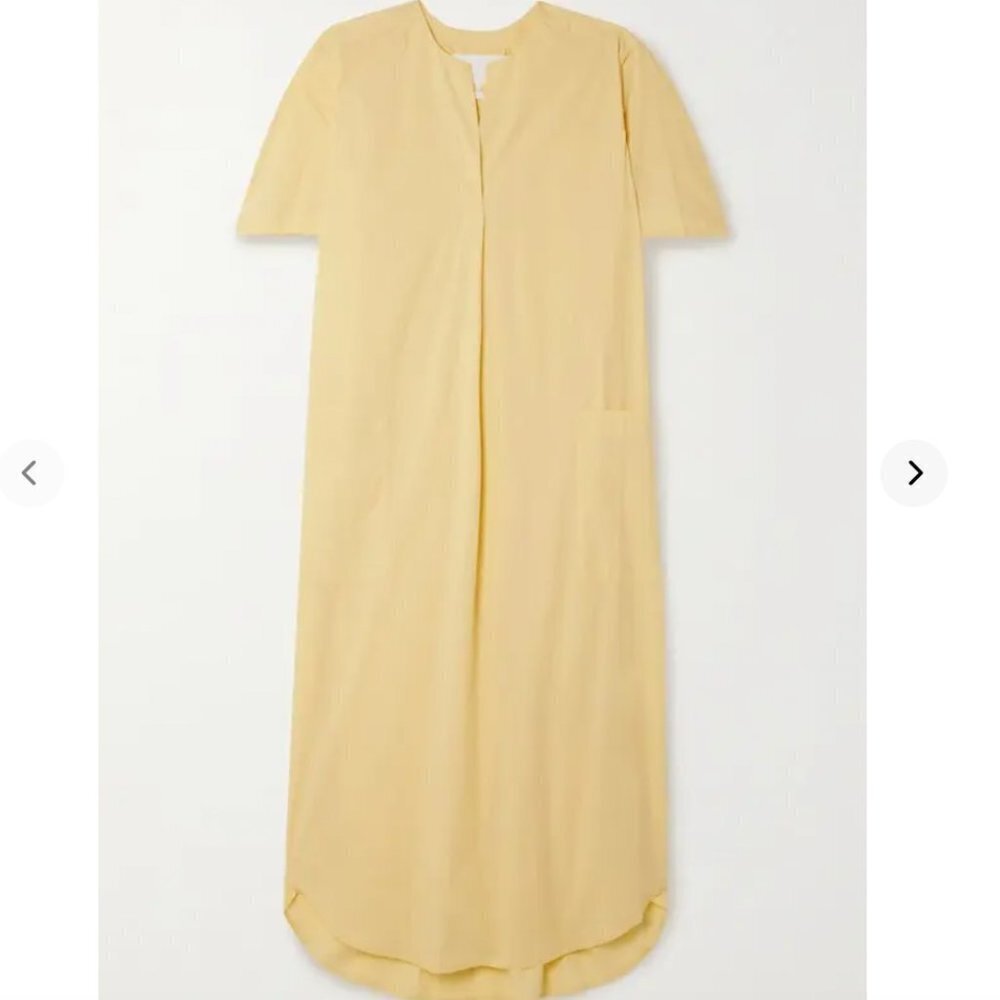 REMAIN BIRGER CHRISTENSEN MIRKA SOFT YELLOW SHORT SLEEVE V-NECK SHIFT MAXI DRESS